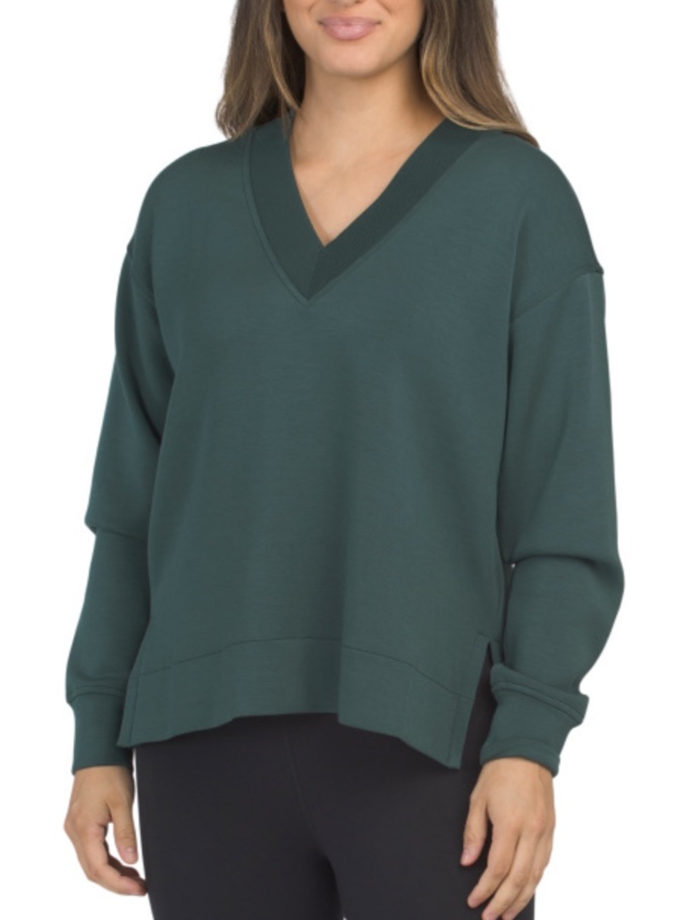 Spanx V-Neck Long Sleeve Pullover Sweater - Deep Teal